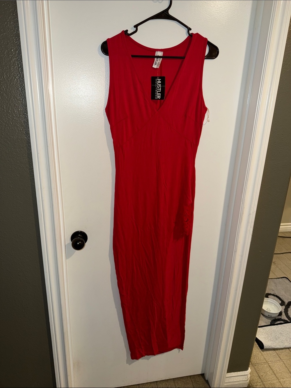Hustler Hollywood Bold Red Sleeveless V-Neck Maxi